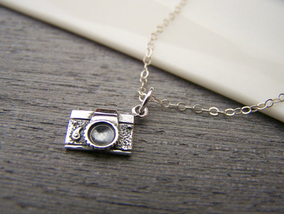 Tiny Camera Charm Photographer Sterling Silver Necklace / Gift for Her