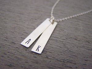 Two Bar Initial Vertical Hand Stamped Personalized Necklace