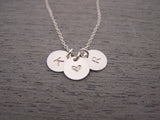Two Initial Three Disc Heart Hand Stamped Personalized Sterling SIlver Necklace