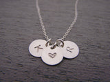 Two Initial Three Disc Heart Hand Stamped Personalized Sterling SIlver Necklace