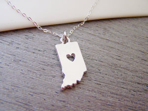 Indiana State Heart Cut Out Charm Sterling Silver Necklace