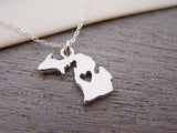 Michigan State Heart Cut Out Sterling Silver Necklace