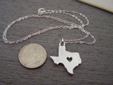 Texas State Heart Cut Out Charm Sterling Silver Necklace / Gift for Her - Texas Necklace - State Necklace - Geography Necklace