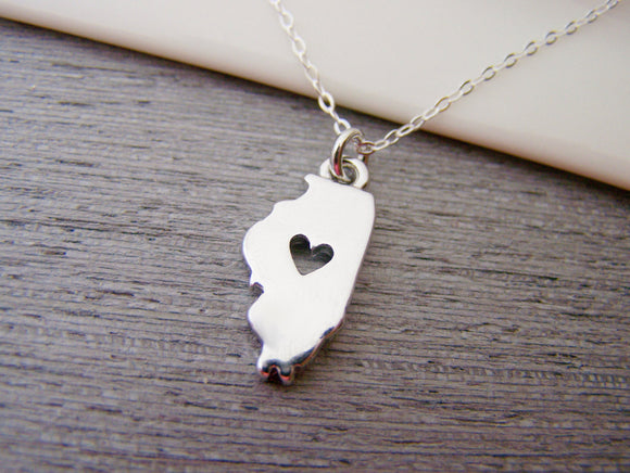 Illinois State Heart Cut Out Charm Sterling Silver Necklace