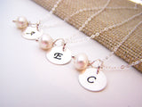 Simple Initial Necklace - Sterling Silver - Freshwater Pearl - Bridesmaid Gift