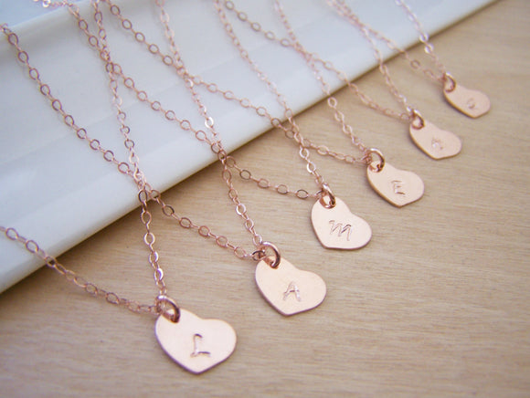 Tiny Rose Gold Heart Custom Initial Necklace