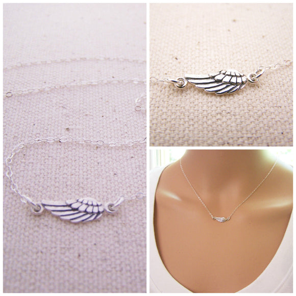 Sideways Angel Wing Sterling Silver Necklace