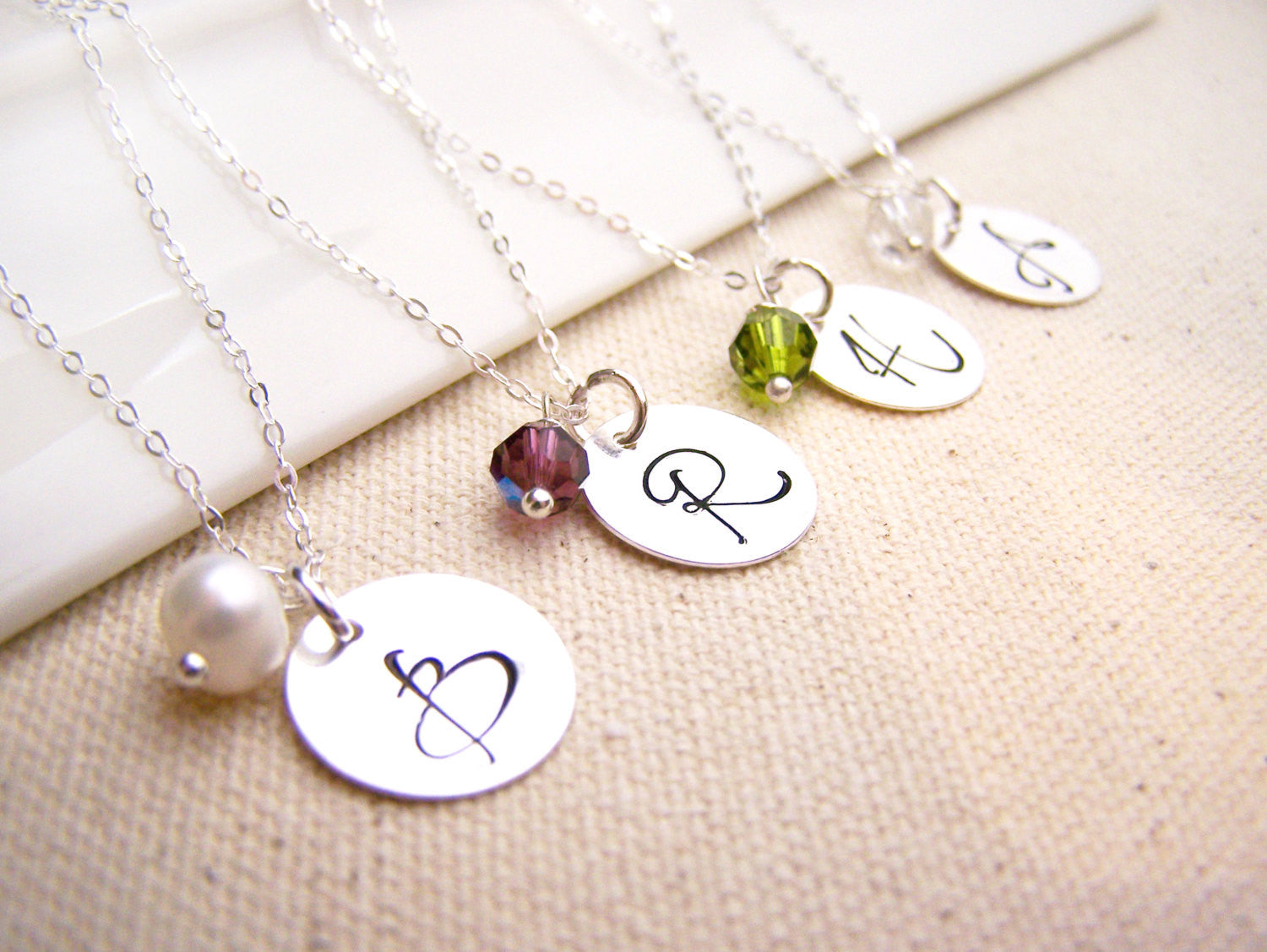 Hand Stamped Initial with Birthstone Custom Necklace - Gold
