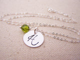 Personalized Necklace - Initial Necklace - Birthstone Necklace - Sterling Silver Initial Necklace - Monogrammed Birthstone Necklace