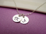 TWO Initial  - Tiny Sterling Silver Initial Disc Necklace