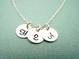 THREE Initial Disc hand Stamped Sterling Silver Necklace