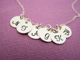 SIX Initial Necklace - Tiny silver initial necklace - mothers necklace - grandma necklace - hand stamped initials - childrens initials