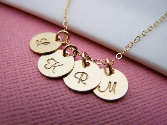 Gold initial necklace - tiny gold initial disc necklace