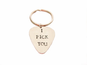 I Pick You Hand Stamped Guitar Pick Keychain