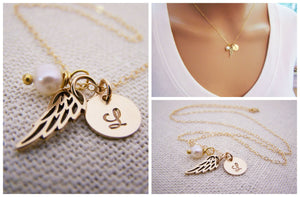 Personalized Angel Wing Necklace - Memorial Necklace - Miscarriage Necklace