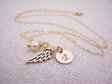 Personalized Angel Wing Necklace - Memorial Necklace - Miscarriage Necklace