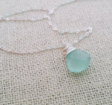 Aqua Chalcedony Wire Wrapped Briolette Sterling Silver Necklace