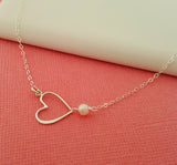 Sideways Heart Necklace - Freshwater Pearl Sterling Silver Necklace - Dainty Necklace - Valentines Necklace - Heart Jewelry - Gift for Her