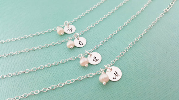 Pearl Initial Bracelet - Personalized Sterling Silver Jewelry - Bridesmaid Gift