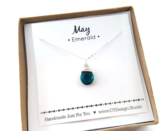 Emerald - May Birthstone - Sterling Silver Necklace