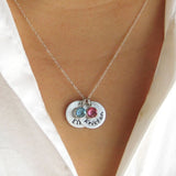 Mother's Birthstone and Name Disc Necklace