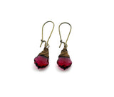 Ruby Swarovski Crystal Briolette Wire Wrapped Earrings in Bronze
