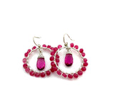Pink Sapphire and Rubellite Gemstone Wire Wrapped Hoop Earrings