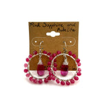 Pink Sapphire and Rubellite Gemstone Wire Wrapped Hoop Earrings