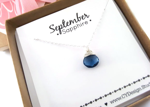 Sapphire - September Birthstone - Sterling Silver Necklace