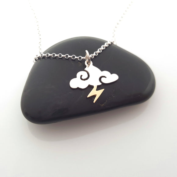Storm Charm Necklace - Sterling Silver - Cloud and Lightning Necklace